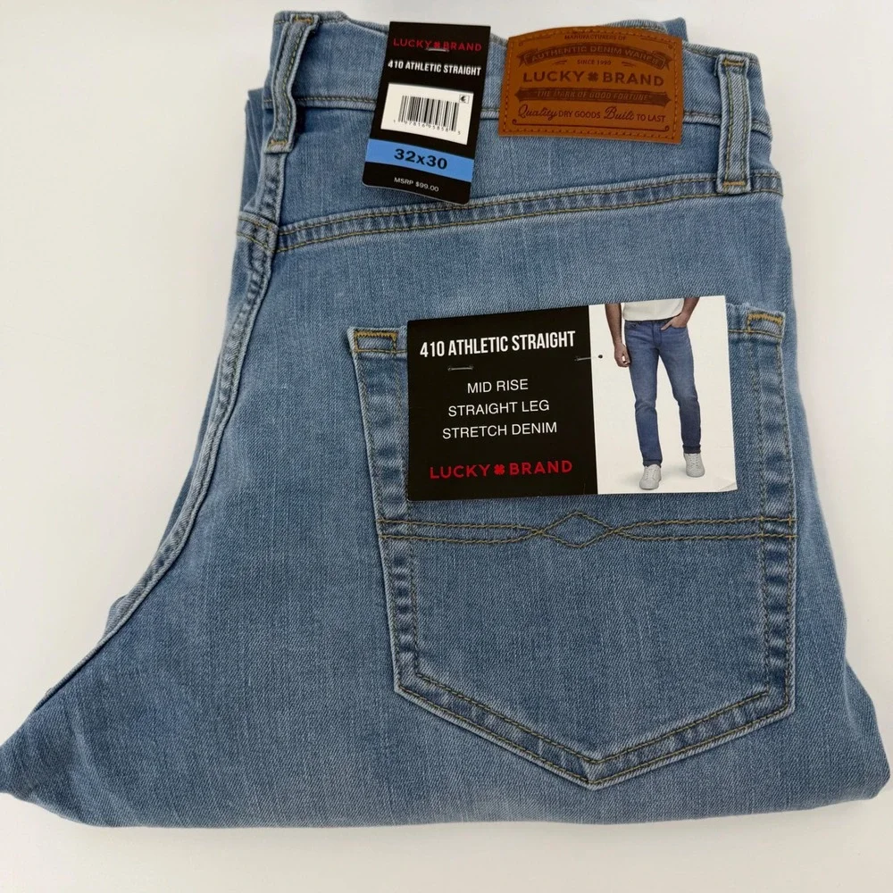 Lucky Brand Jeans Men 32x30 Light Blue 410 Athletic Straight Stretch Denim Pants
